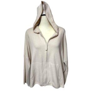 Halogen Cream Hooded Long Sleeve Batwing Zip-Up Sweater Size M #2044